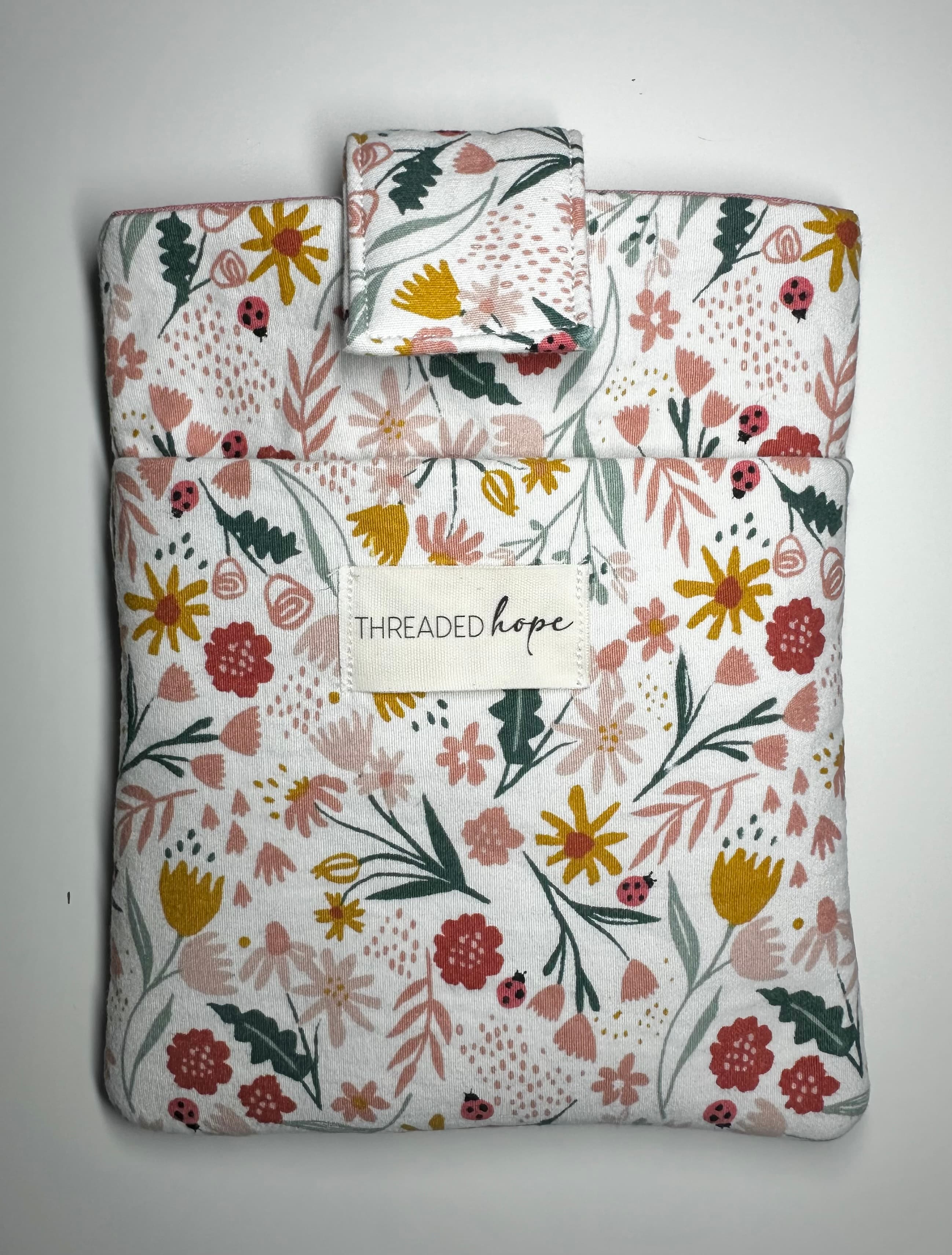 Cotton Floral Ladybug Kindle Sleeve with Front Pocket and Velcro Enclosure