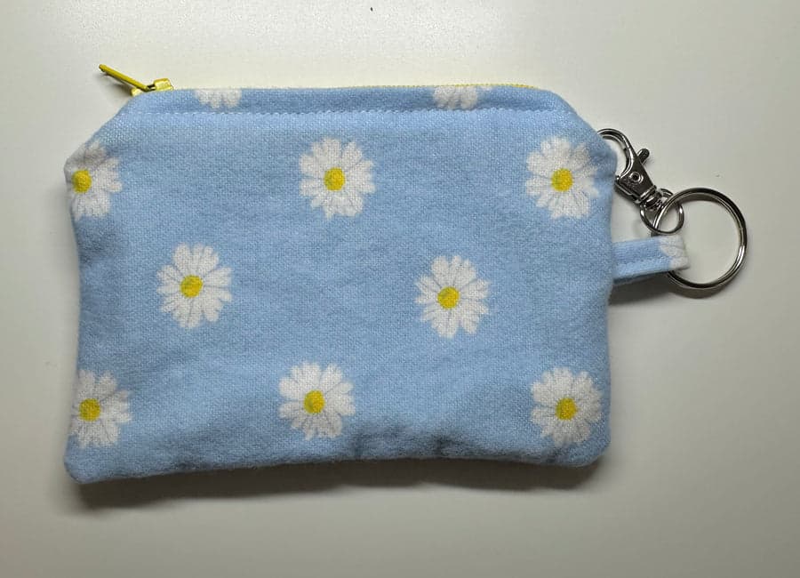 Blue Floral Flannel Wallet Zipper Keychain