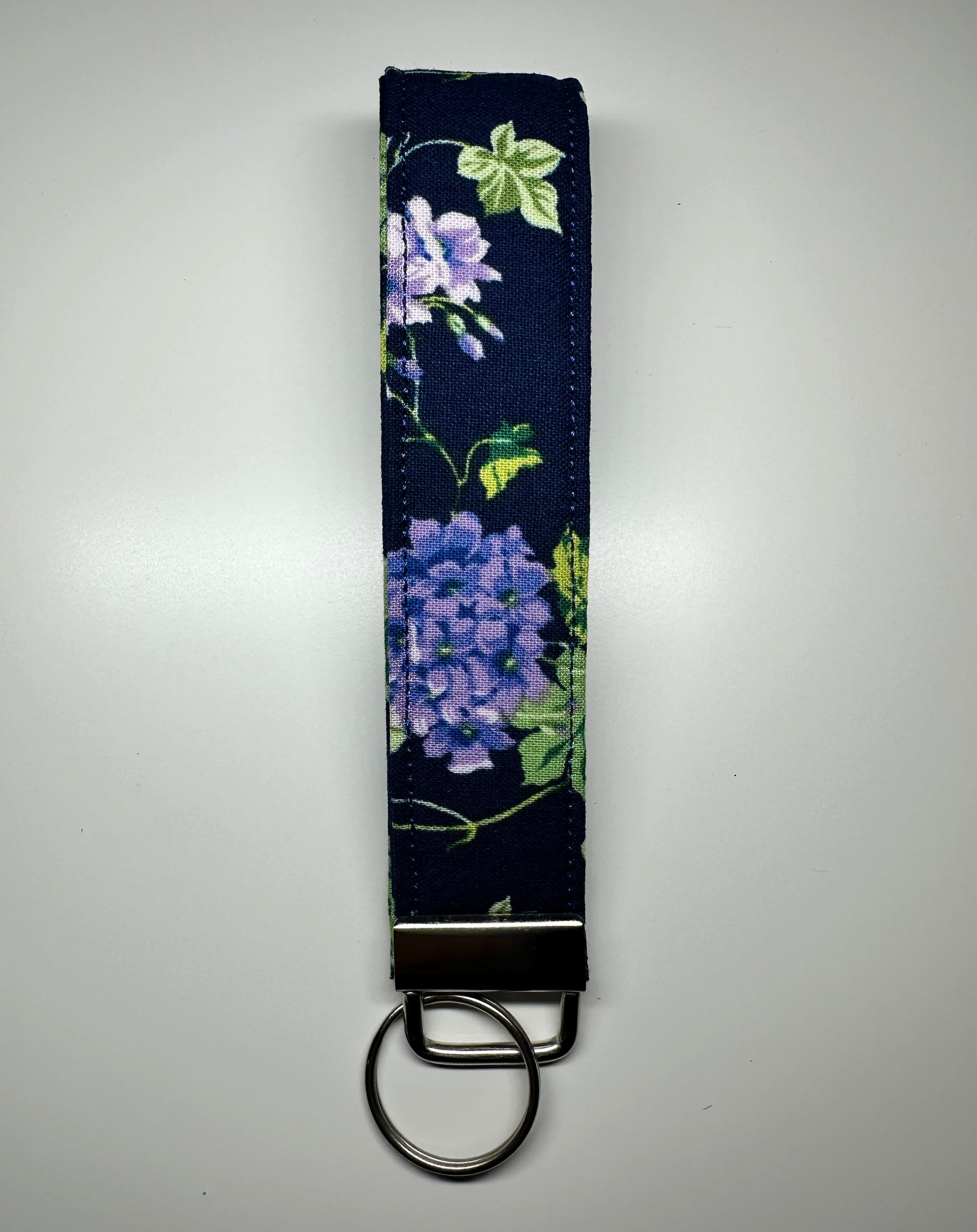 Blue/Purple Floral Cotton Wristlet Keychain
