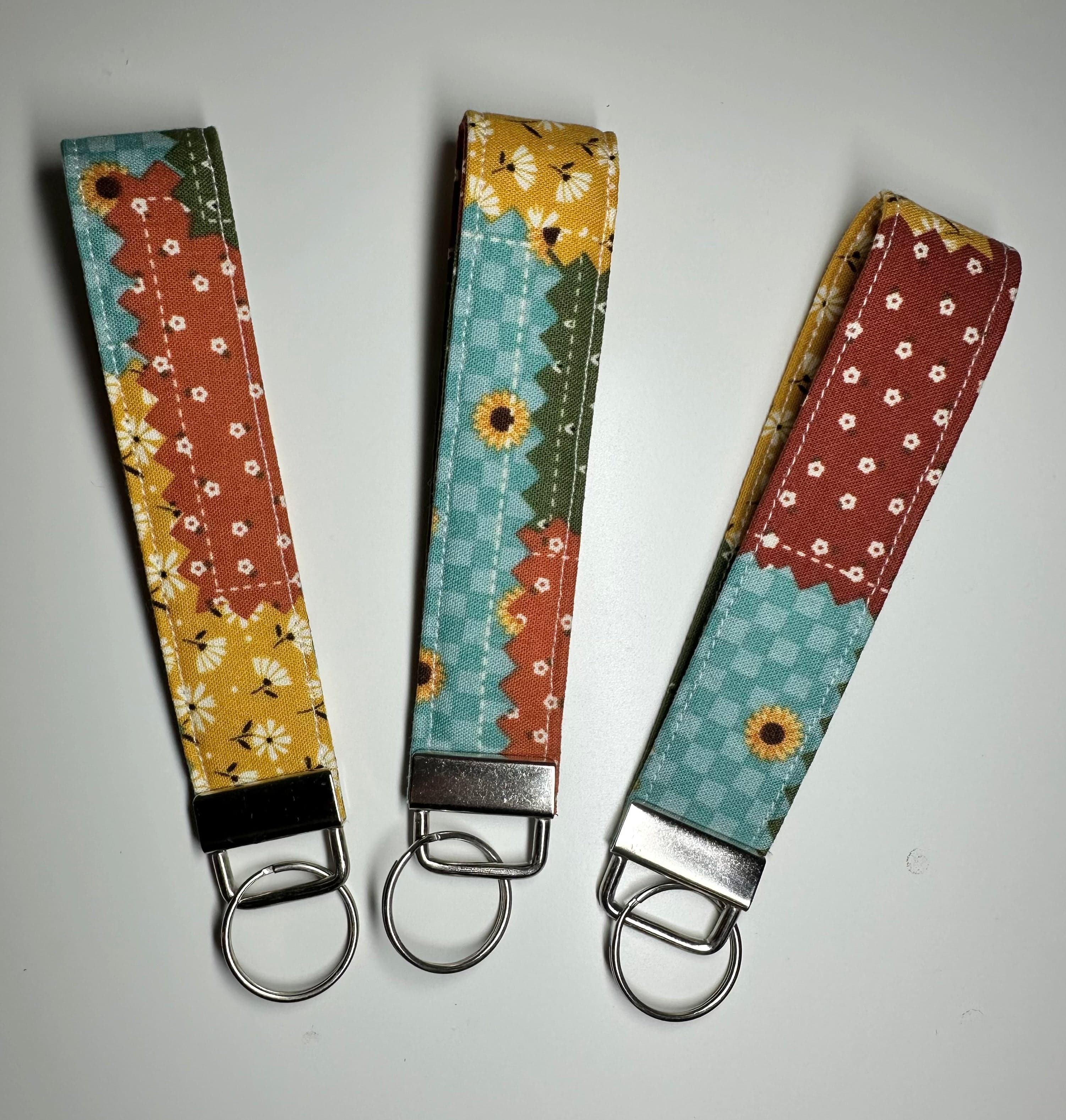 Fall Patchwork Cotton Wristlet Keychain