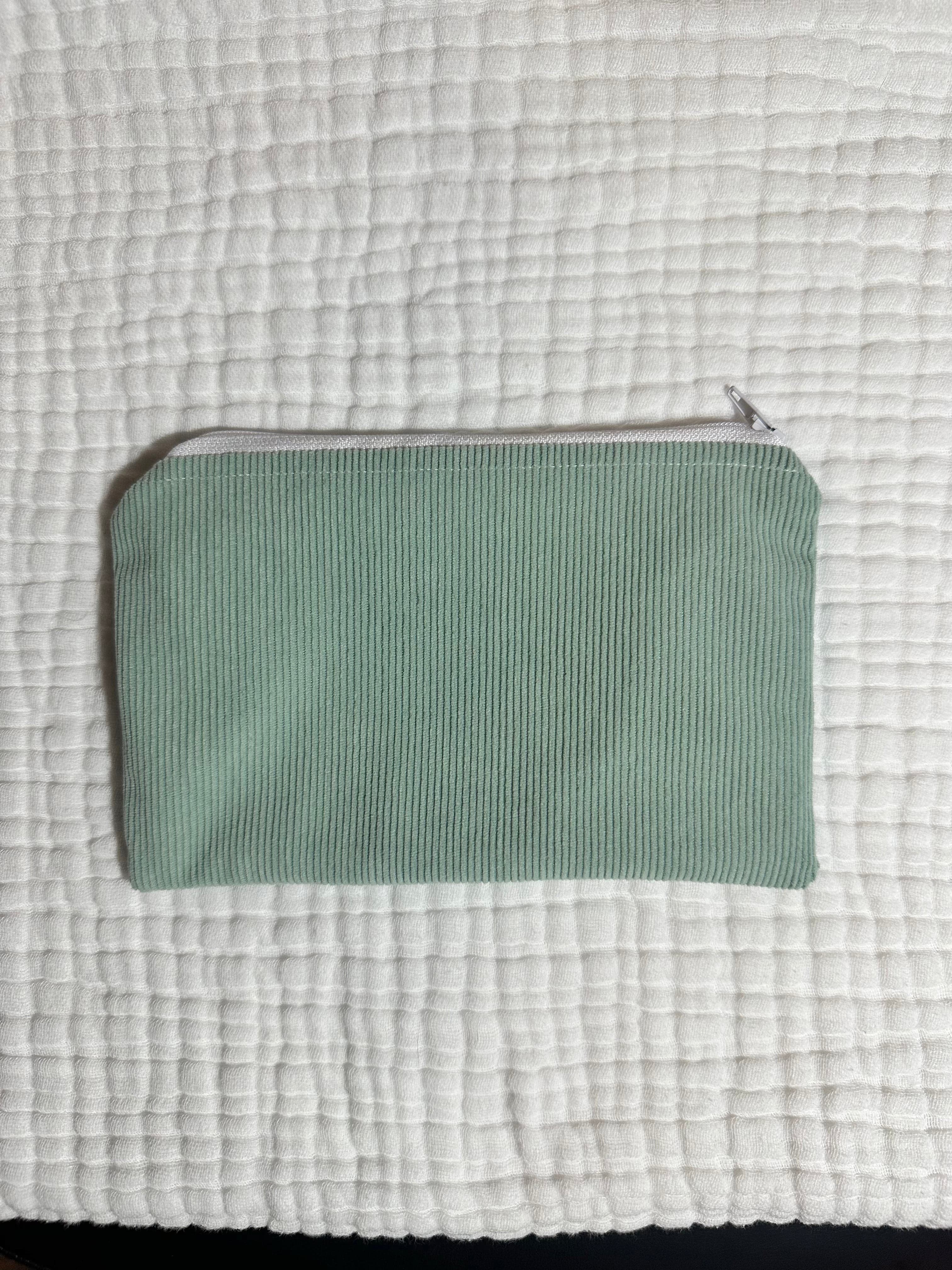 Green Corduroy Zipper Pouch