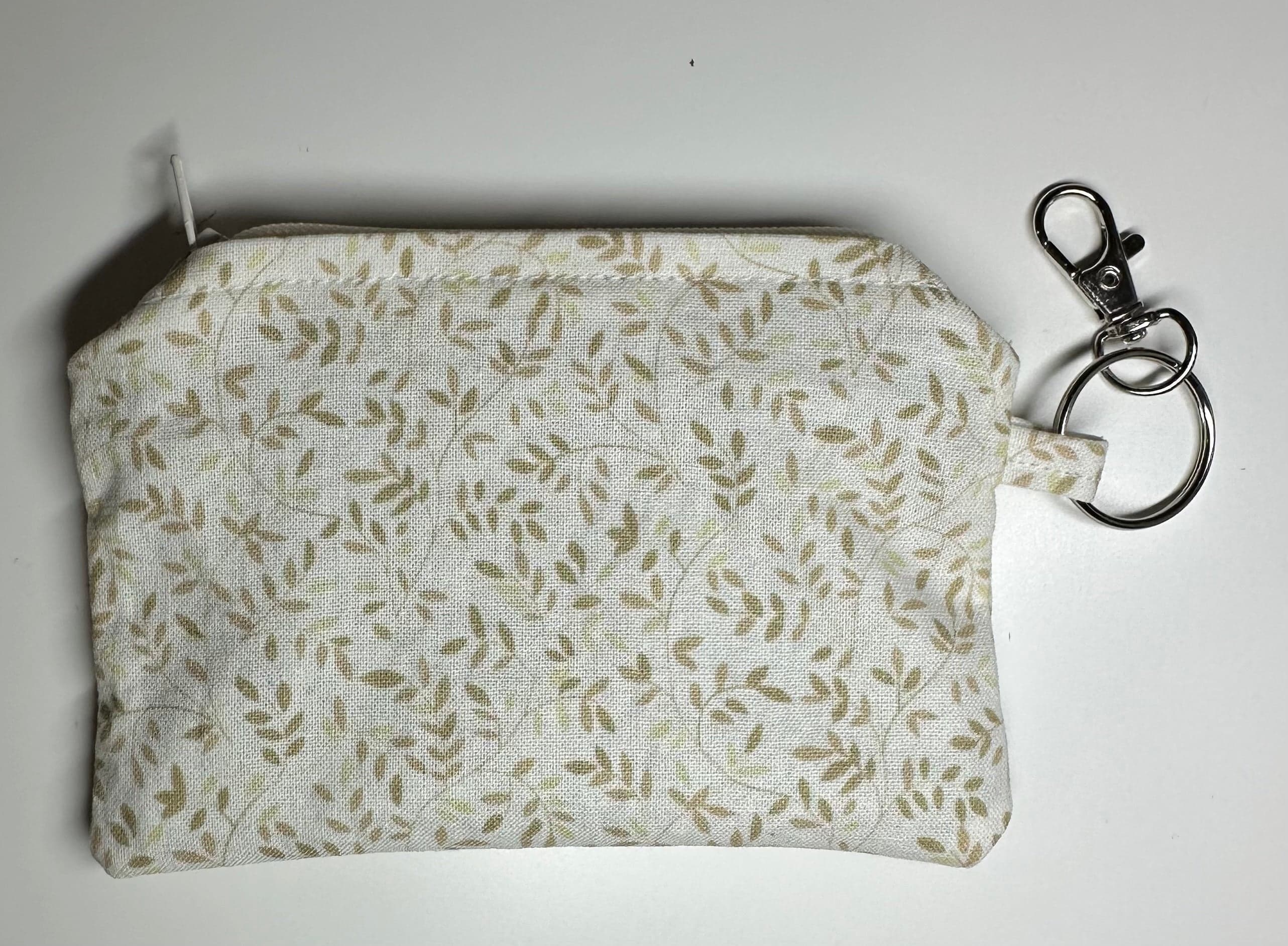 Neutral Floral Zipper Wallet Keychain