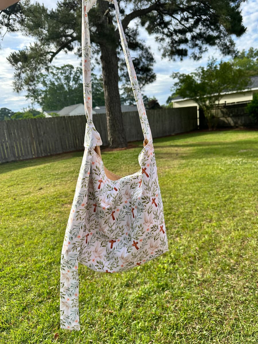 Olive Branch & Cross Slouchy Shoulder Bag with Adjustable Strap & Interior Pocket