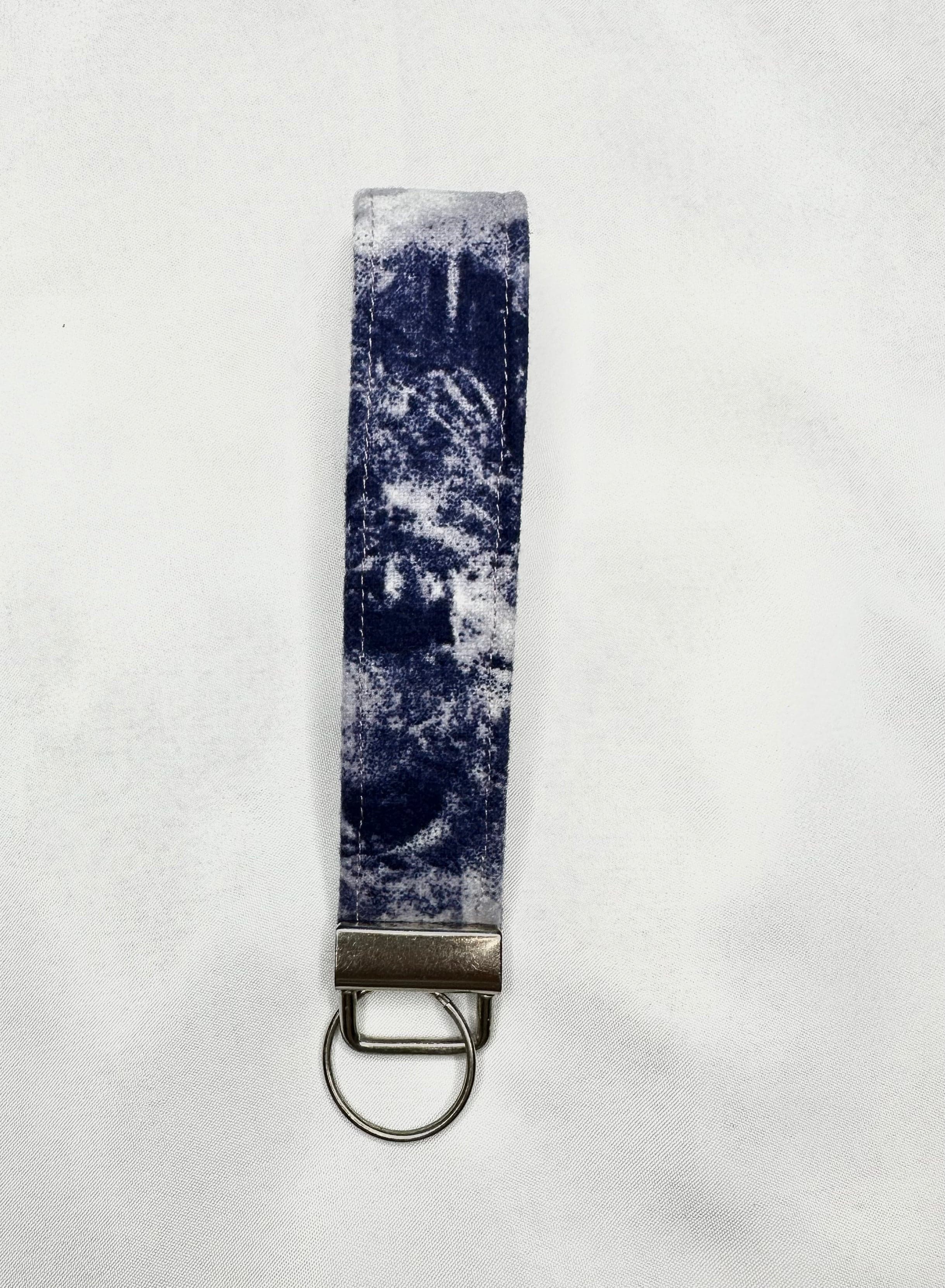 Purple/Gray Tie Dye Handmade Flannel Wristlet Keychain