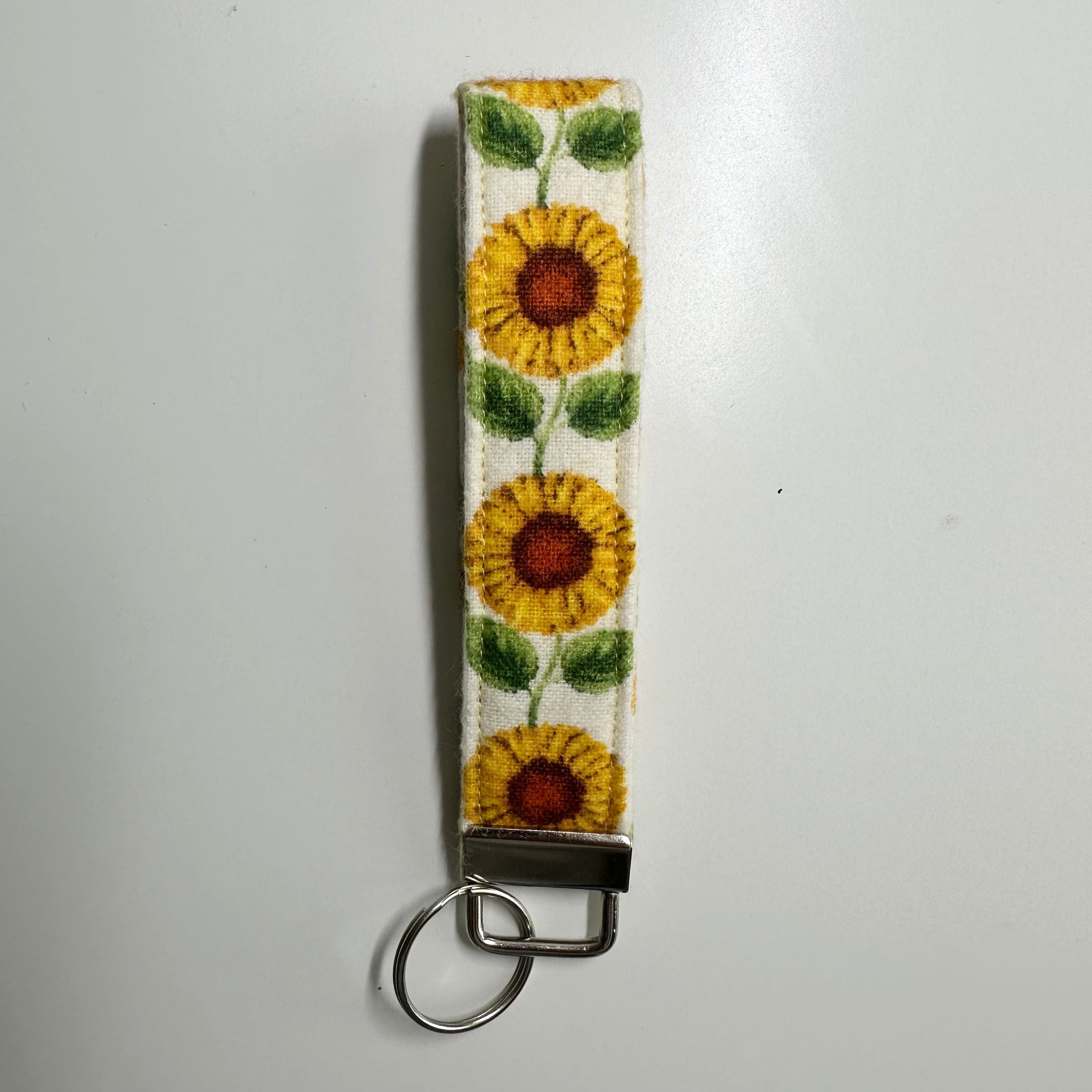 Sunflower Handmade Flannel Wristlet Keychain